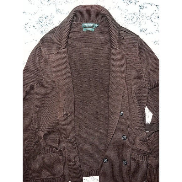 Lauren Jeans Co Ralph Lauren Sweater Shirt Top Brown Button Up Tie Waist Large - Picture 8 of 13